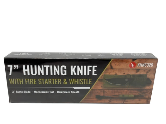 Hunting Knife 7" w/Fire Starter & Whistle