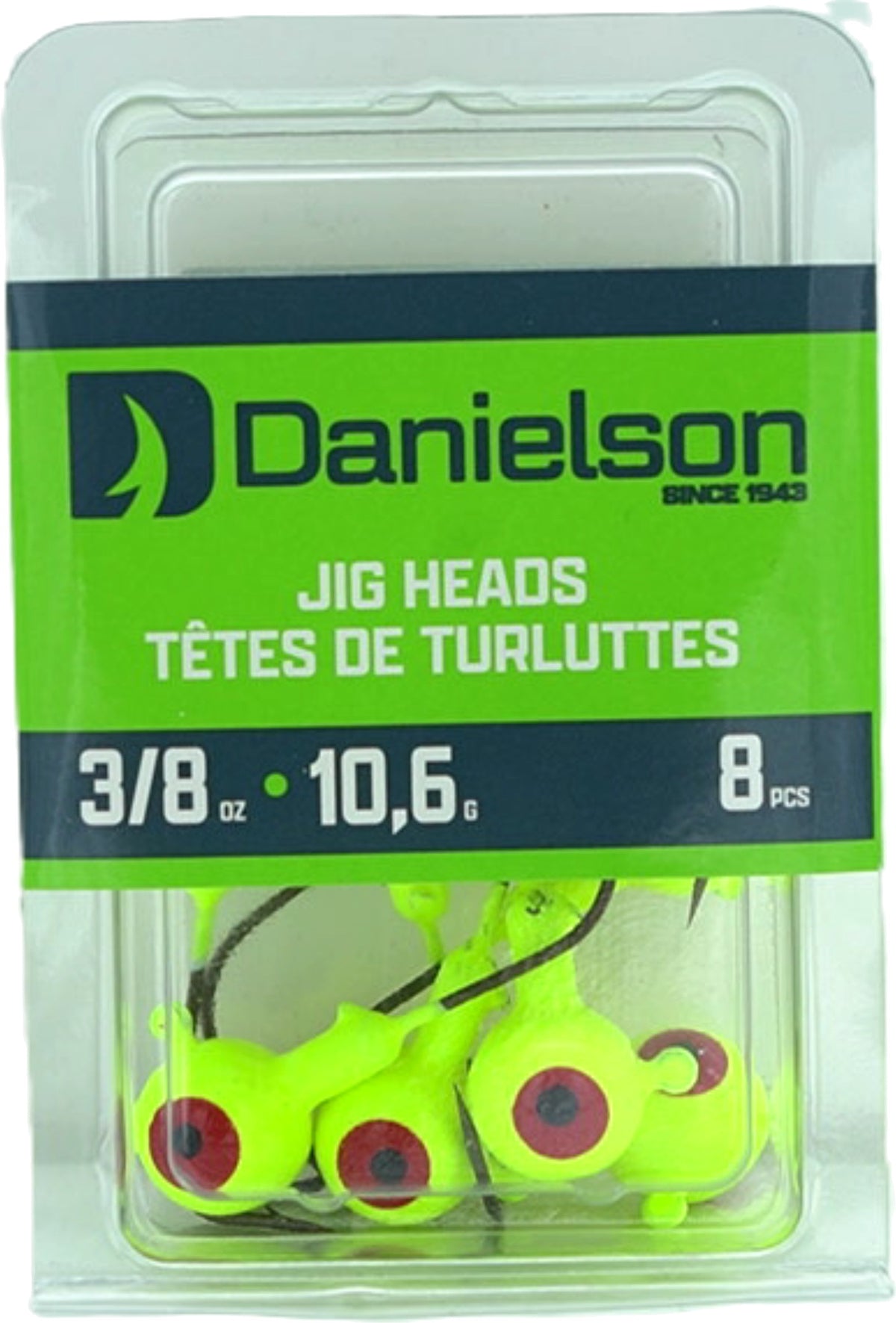Jig Heads 3/8oz. 8pk. Chartreuse Danielson