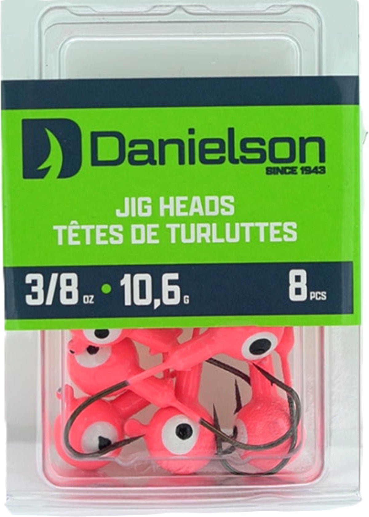 Jig Heads 3/8oz. 8pk. Pink Danielson