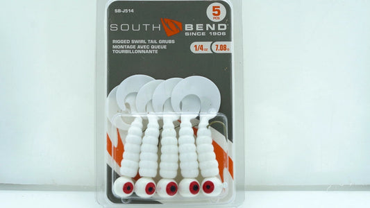Grubs à queue torsadée montés 7g. Pack de 5. Blanc Southbend