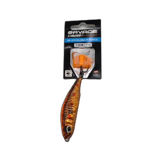3D Sticklebait Pencil 7.5cm 17g. Sinking Fluorescent Orange Copper Savage Gear