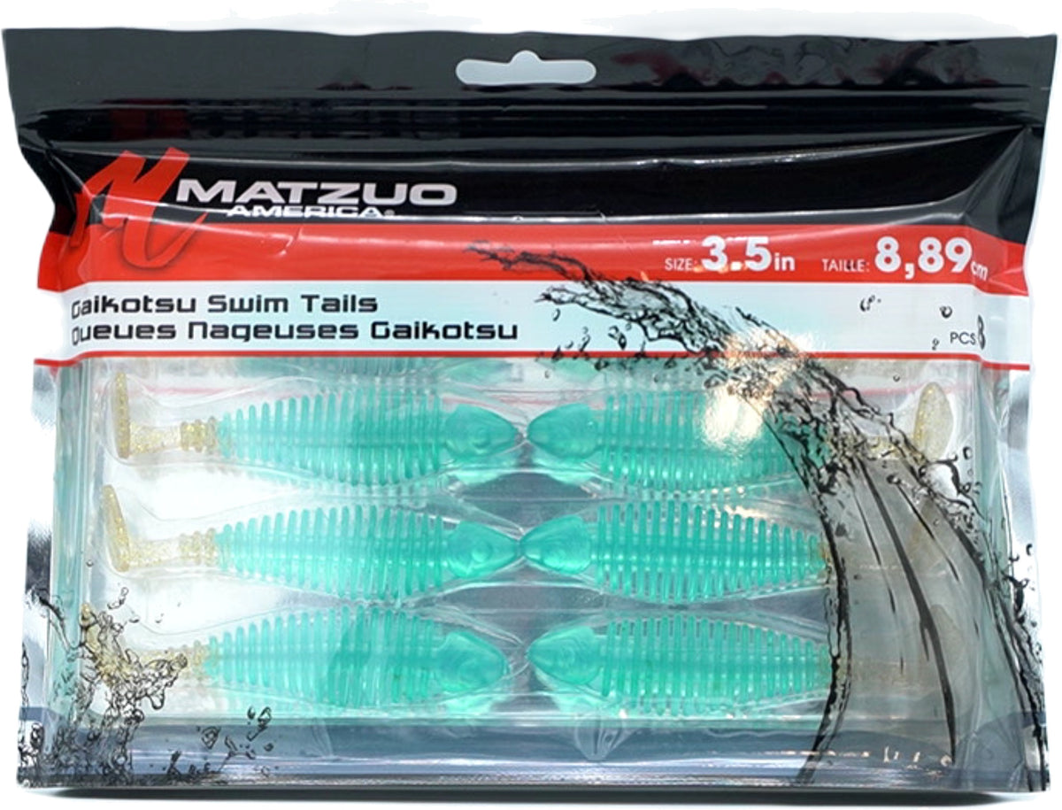 Gaikotsu Swim Tails 3.5" 8pk. Green Glitter Matzuo