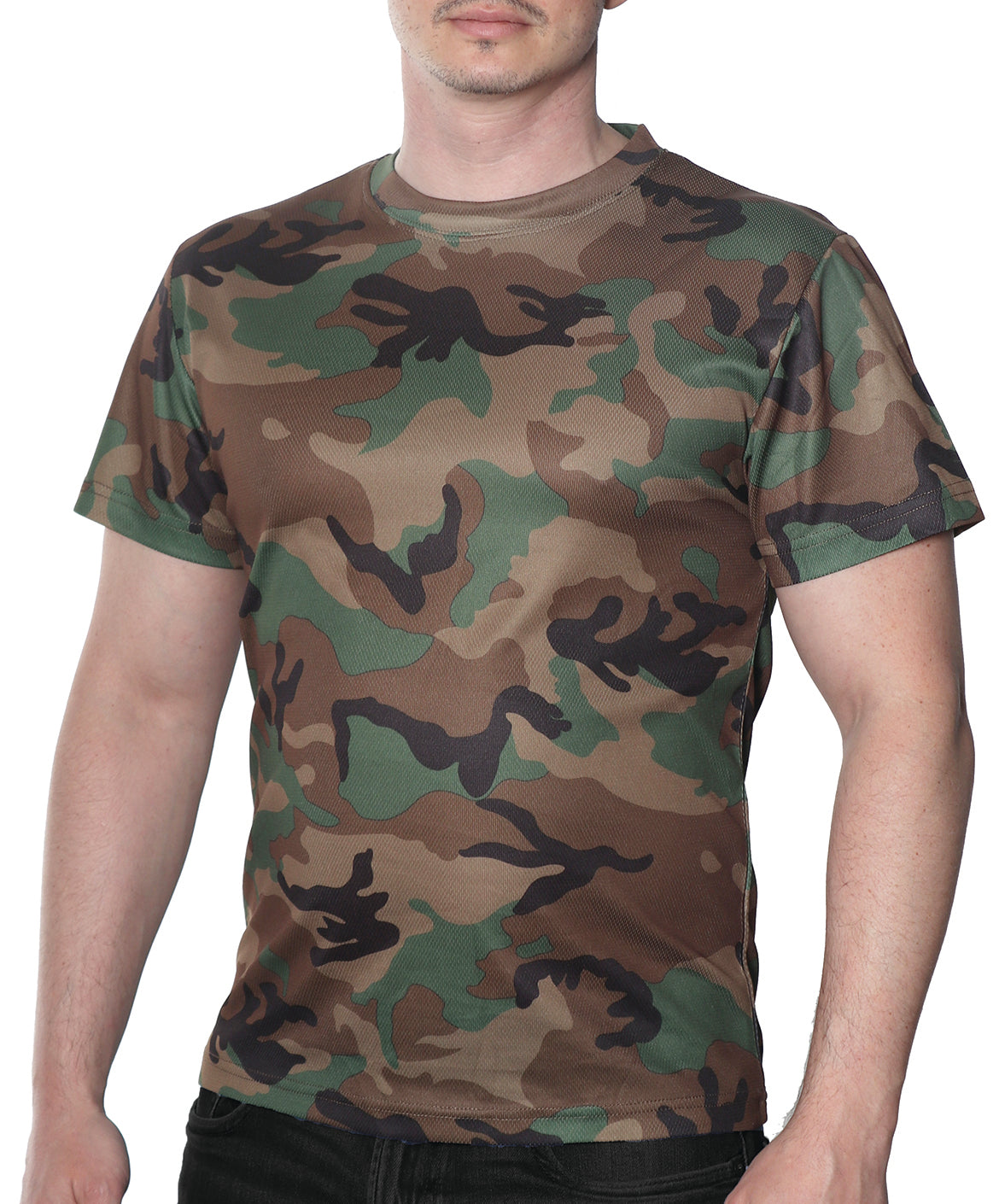Military T-shirts Small Woodland Kwik Dry Short Sleeve