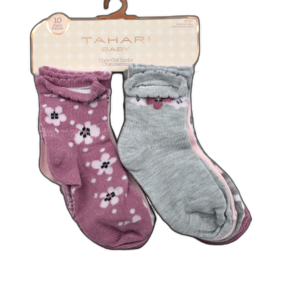 Baby Socks Girls 10pk. Pink W/ Hearts & Flowers Crew Cut Tahari