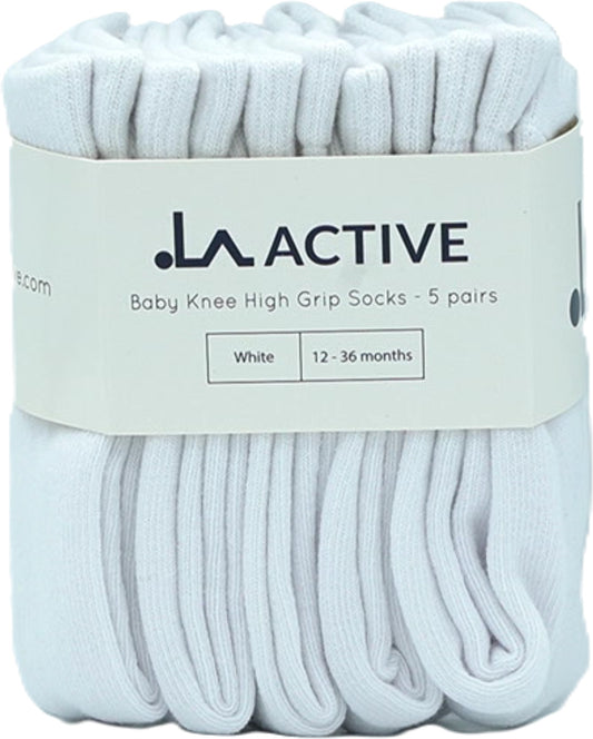 Baby Knee High Grip Socks 5pk. White La Active