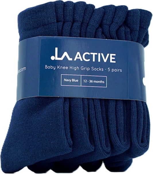 Baby Knee High Grip Socks 5pk. Navy Blue 12-36 Months La Active