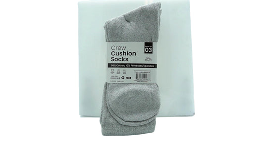 Crew Cushion Socks Grey 3pk. Size 10-13 (PROMO)(ENDCAP)