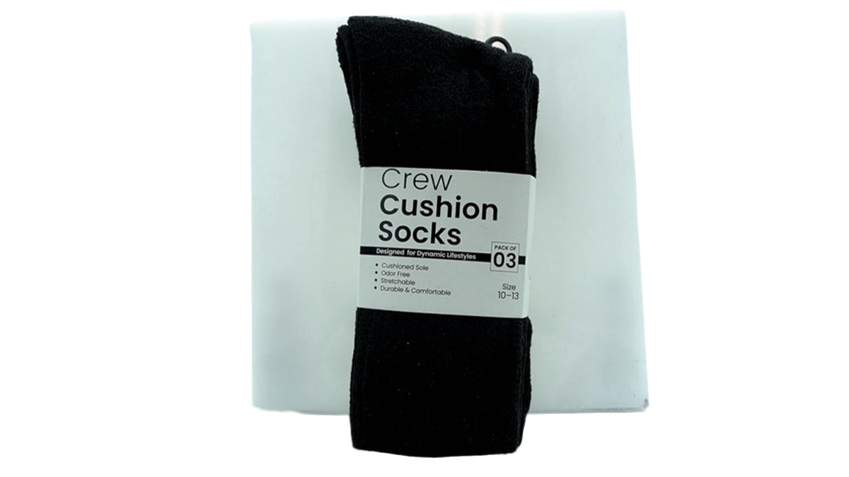 Crew Cushion Socks Black 3pk. Size 10-13 (PROMO)(ENDCAP)