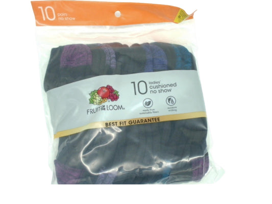 Chaussettes Femme Invisibles Rembourrées Lot de 10. Noir Taille 38-42 Fruit Of The Loom