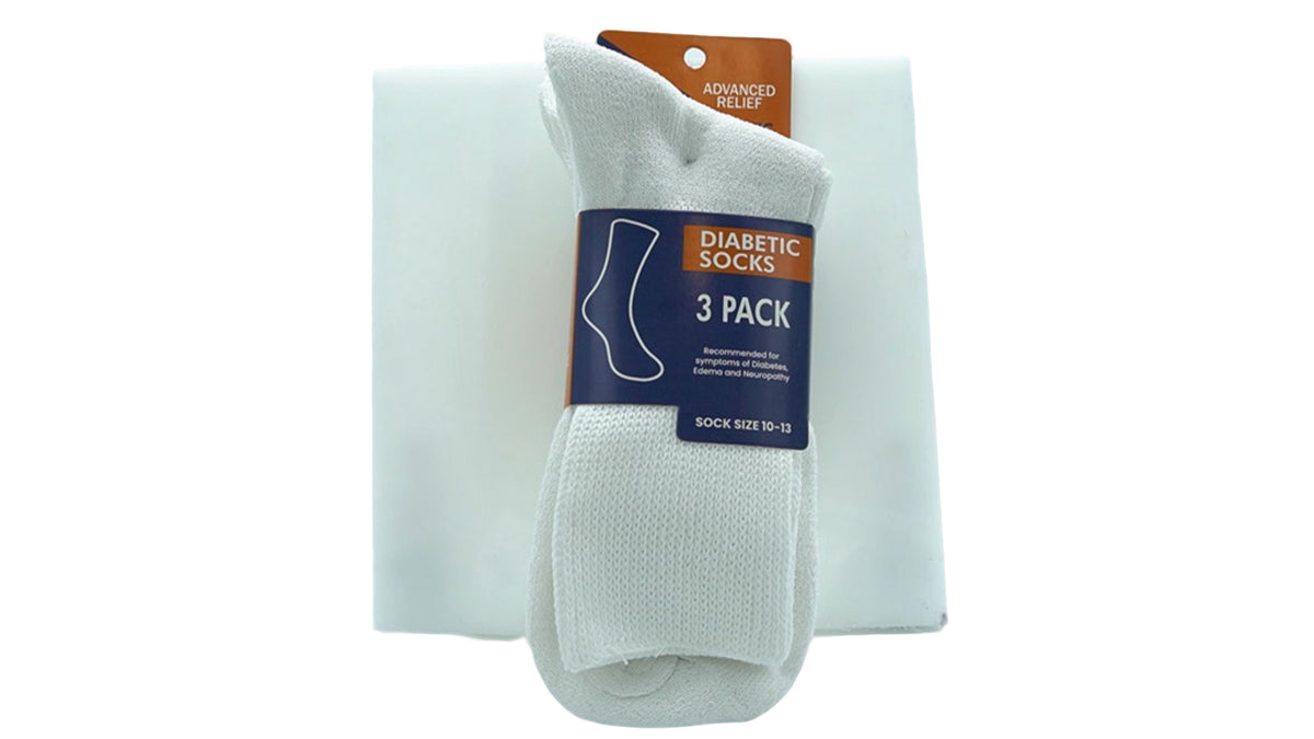 Diabetic Socks 3pk. White Size 10-13
