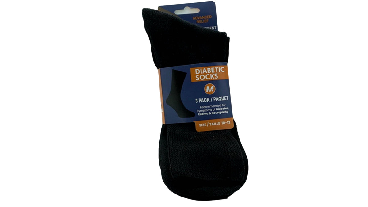 Diabetic Socks 3pk. Black Size 10-13