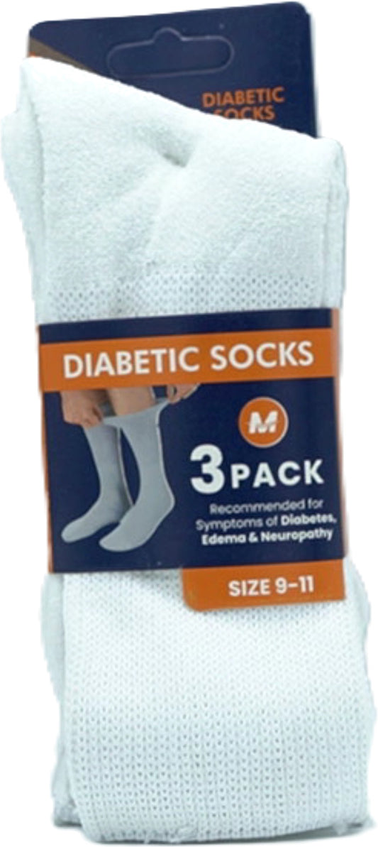 Diabetic Socks 3pk. White Size 9-11