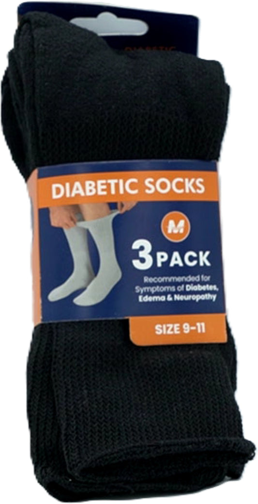 Diabetic Socks 3pk. Black Size 9-11