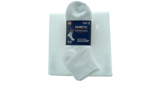 Diabetic Quarter Socks 3pk. White Size 10-13