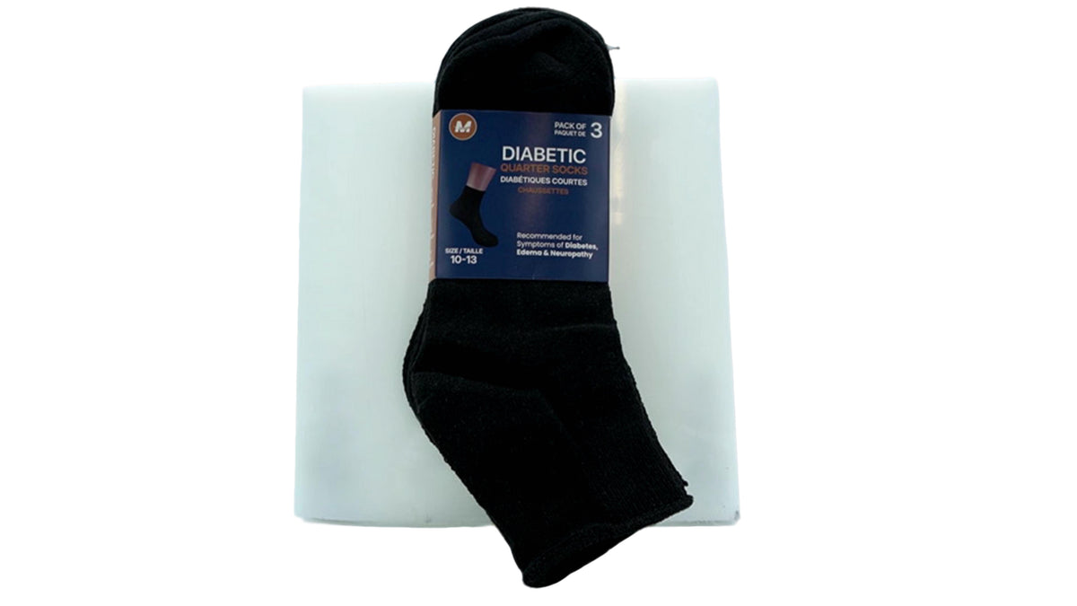 Diabetic Quarter Socks 3pk. Black Size 10-13