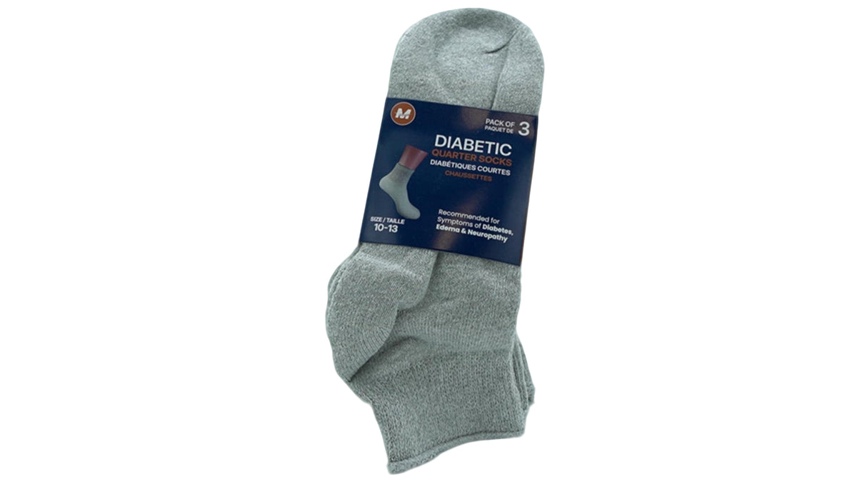 Diabetic Quarter Socks 3pk. Grey Size 10-13