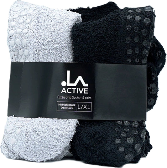 Fuzzy Grip Socks 4pk. Midnight Black, Dove Grey L/xl La Active