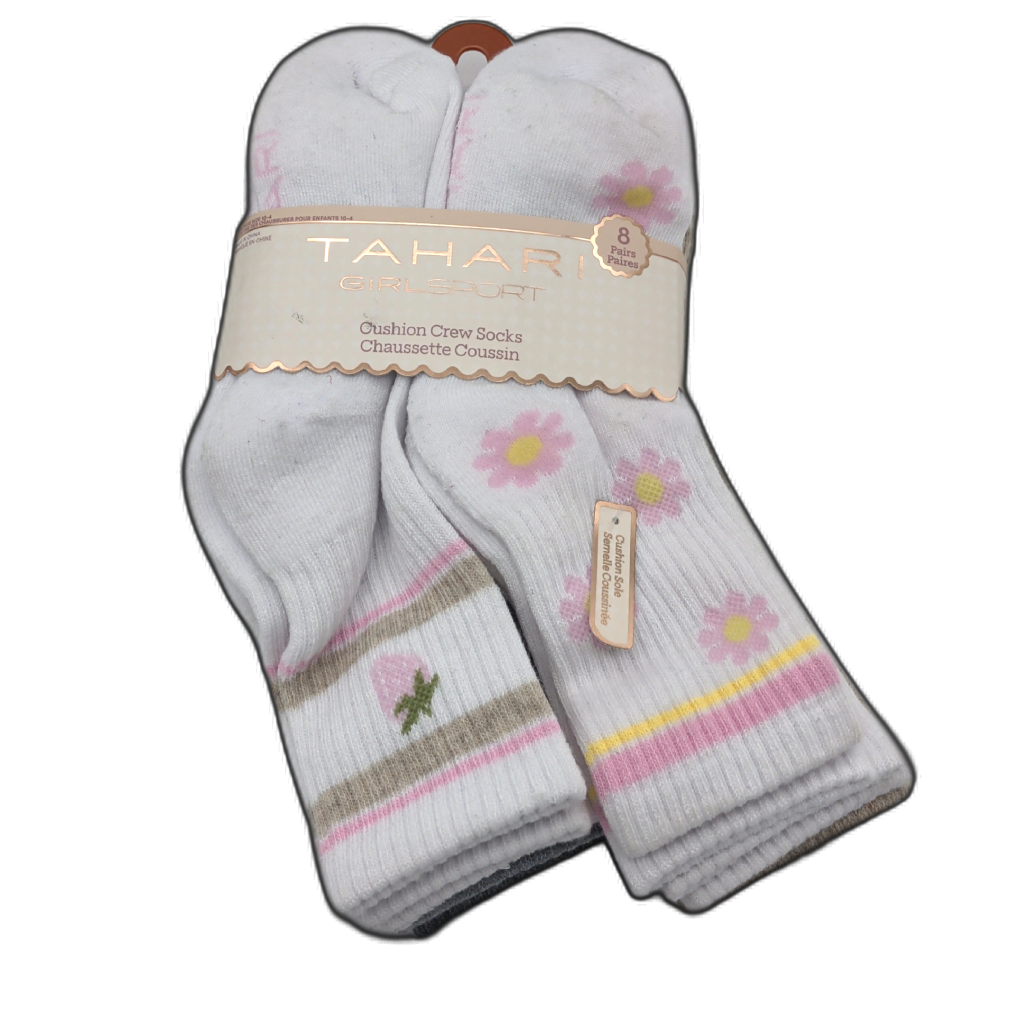 Girl's Socks Cushion Crew 8pk. White & Grey Tahari Sport
