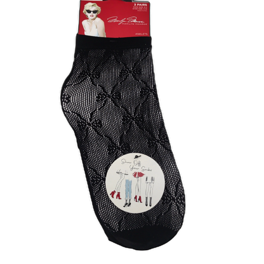 Ladies Lace Socks 3pk. Black Size 9-11 Mariyln Monroe