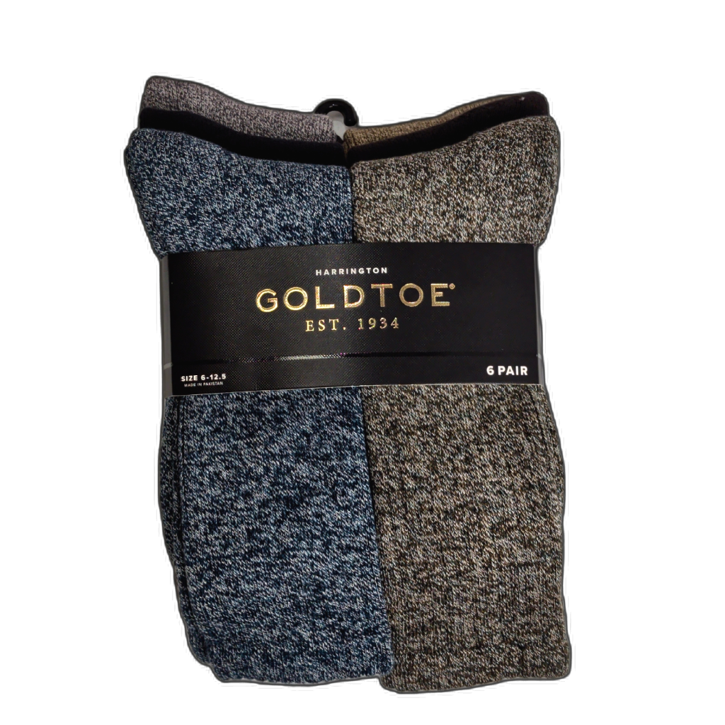 Men's Crew Socks 6pk. Harrington Goldtoe Ass't Colours Size 6 - 12.5