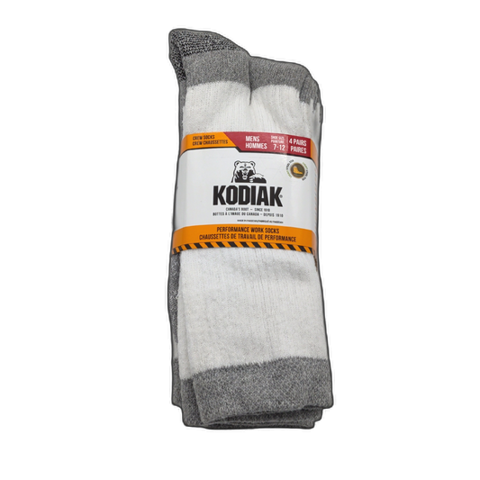 Men's Performance Work Socks 4pk. White Size 7-12 Kodiak