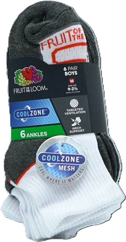 Chaussettes garçon, lot de 6, socquettes, blanc assorti, Cool Zone, taille 9 - 2,5, Fruit Of The Loom
