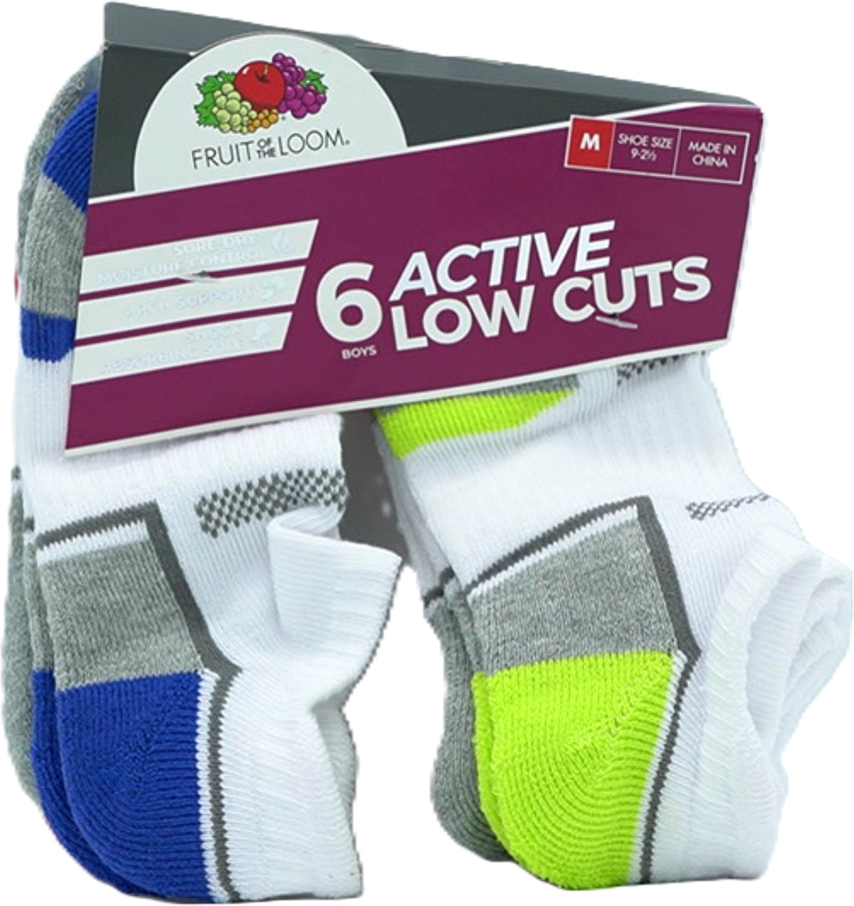 Chaussettes Garçon lot de 6. Coupe basse Blanc Assorti Taille 9 - 2-1/2 Fruit Of The Loom