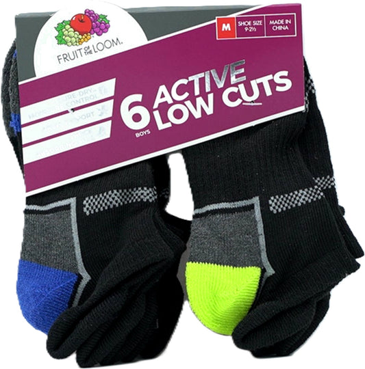 Chaussettes garçon 6 paires. Coupe basse Noir Assorties Taille 9 - 2,5 Fruit Of The Loom