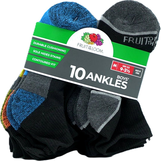 Chaussettes Enfant 10 paires. Chevilles Noir Assortiment Taille 9 - 2,5 Fruit Of The Loom
