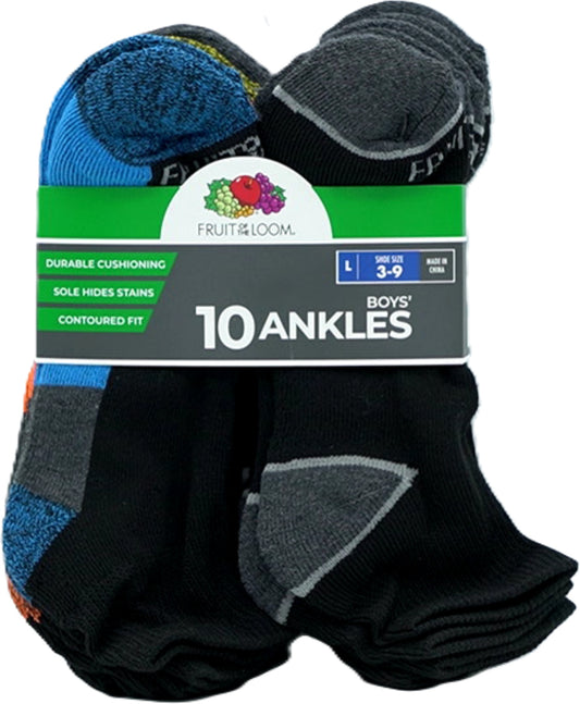 Chaussettes enfant lot de 10. Socquettes noires tailles assorties 3-9 Fruit Of The Loom
