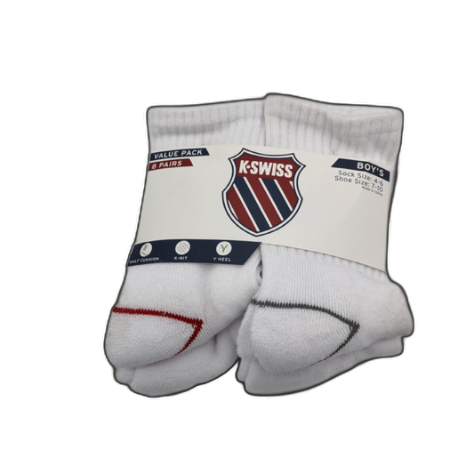 Boy's Socks 8pk. Size 4-6 White K-swiss