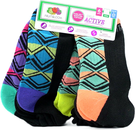 Chaussettes Fille - Lot de 6 socquettes noires assorties - Taille 4-10 ans - Fruit Of The Loom