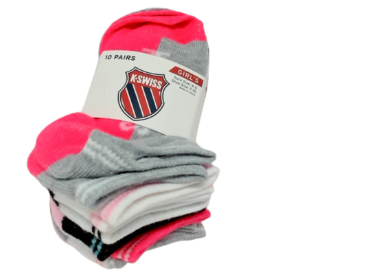 Socks Girl's 10pk. Size 4-6 K-Swiss Assorted