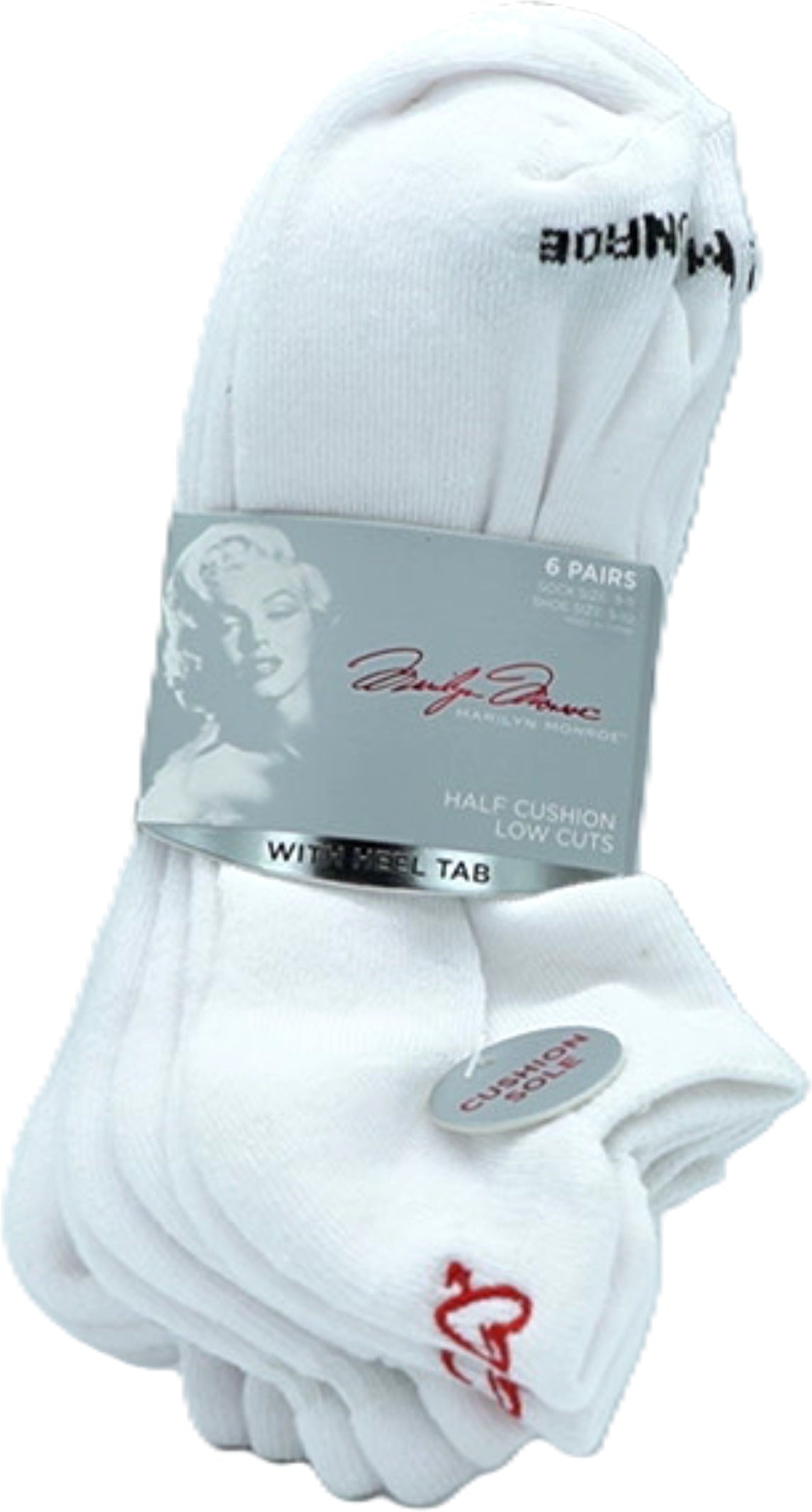 Socks Ladies Half Cushion Low Cuts 6pk. White Marilyn Monroe Size 9-11