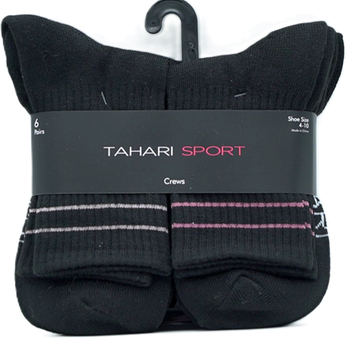 Socks Ladies 6pk. Crew Black Tahari Sport Shoe Size 4-10