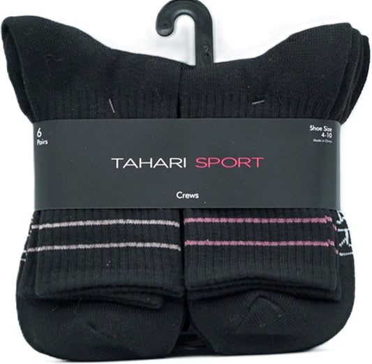 Socks Ladies 6pk. Crew Black Tahari Sport Shoe Size 4-10