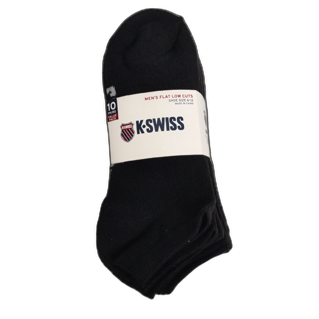 Socks Men's Flat Low Cuts 10pk. Black Size 6-12 K-Swiss