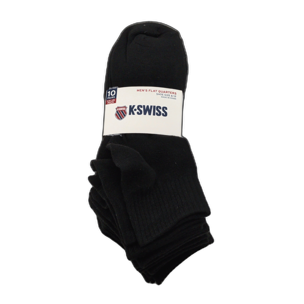 Socks Men's 10pk. Flat Quarters Black K-swiss Size 6-12