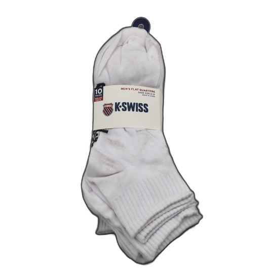 Socks Men's 10pk. Flat Quarters White K-swiss Size 6-12