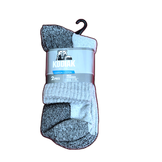 Men's Socks Cotton Grey 2pk. Size 7-12 Kodiak