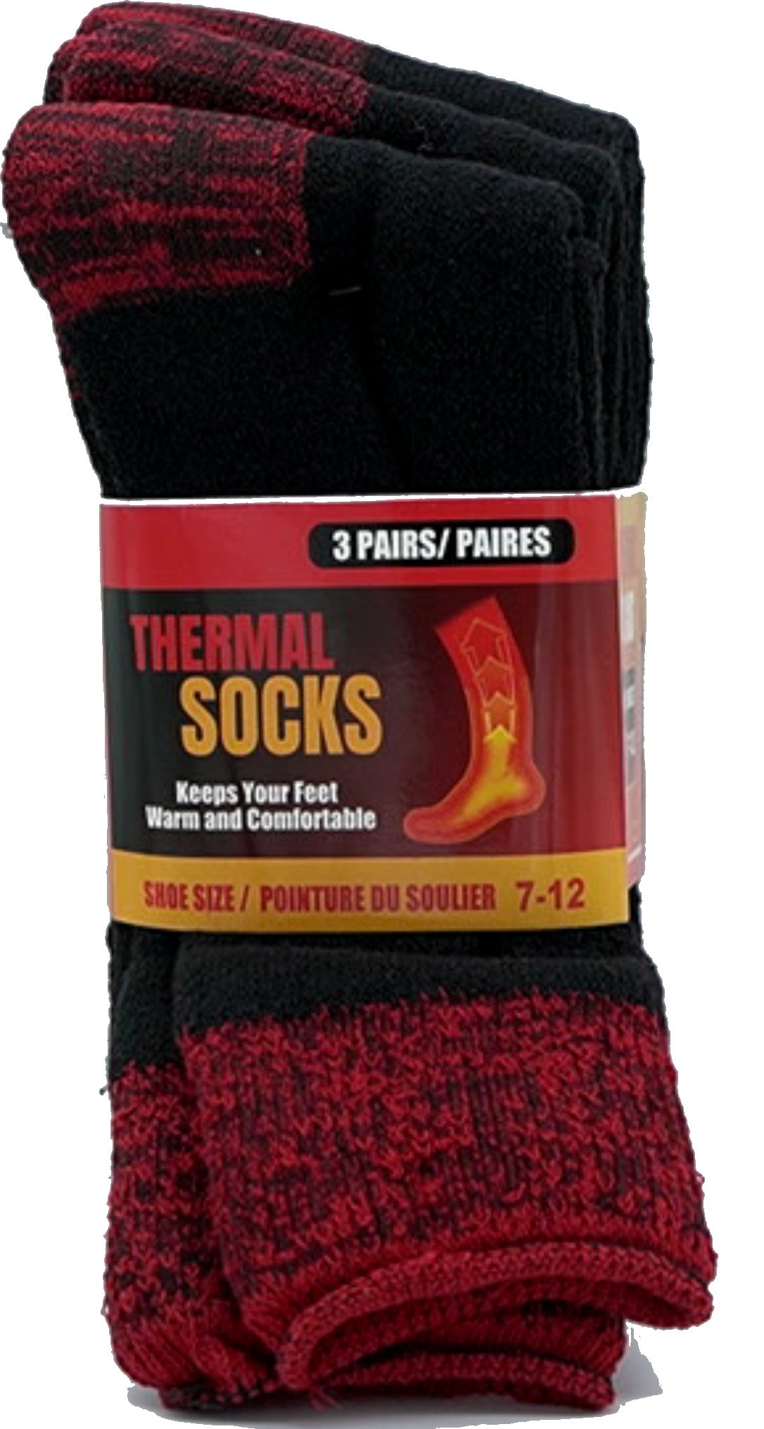 Thermal Socks 3pk. Black/Red Size 7-12