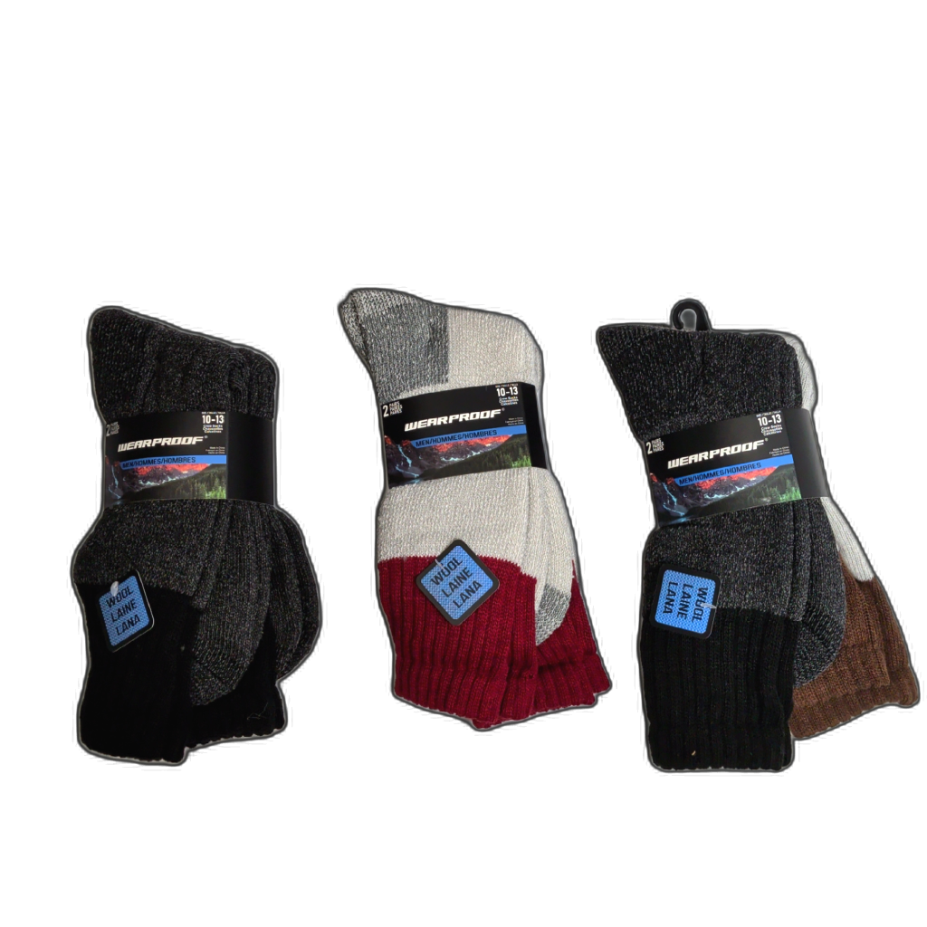Wearproof Men's Crew Socks 2pk. Wool Assorted - Sold Seperate