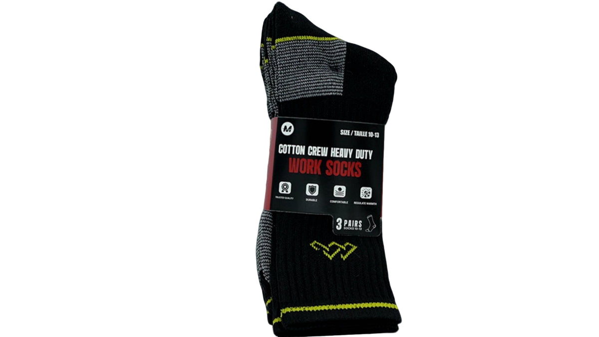 Lot de 3 paires de chaussettes de travail. Coton robuste noir/gris/jaune, taille 44-47 (TÊTE DE GOND./PROMO)