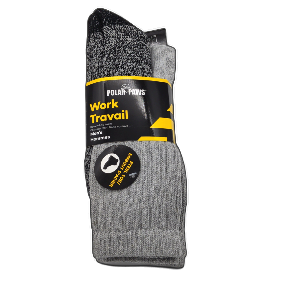 Chaussettes de travail 2 paires. Patte d'ours homme gris cendré/noir