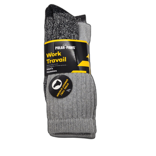Work Socks 2pk. Men's Ash/black Polar Paws