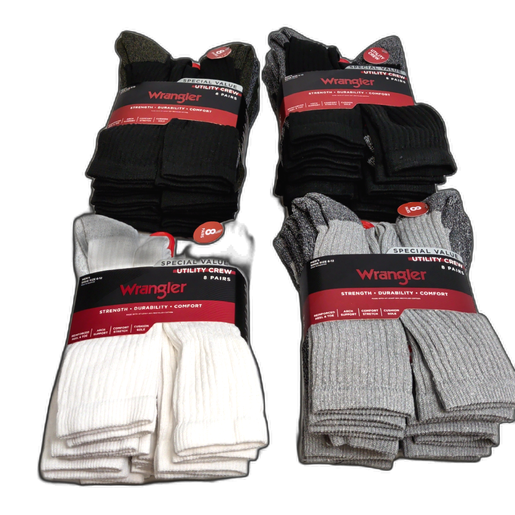 Men's Wrangler Utility Crew Socks 8pk. Assorted Colours