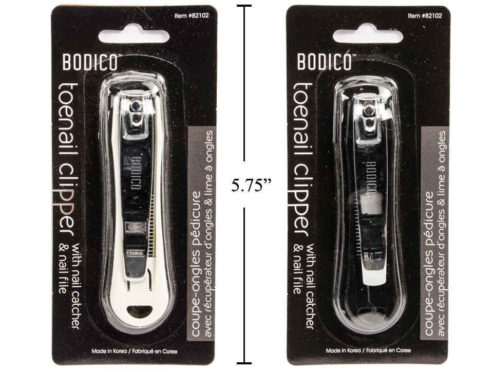 Toe Nail Clipper w/ Catcher, 82mm, 2col: blk&wht Bodico