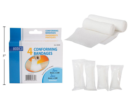 Conforming bandages 4 pack 2-8cmx2M 2-6cmx2M first-aid bodico