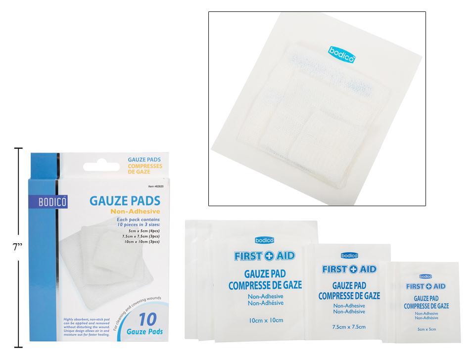 Gauze pads 10 pack 3 sizes 5x5cm 7.5x7.5cm 10x10cm