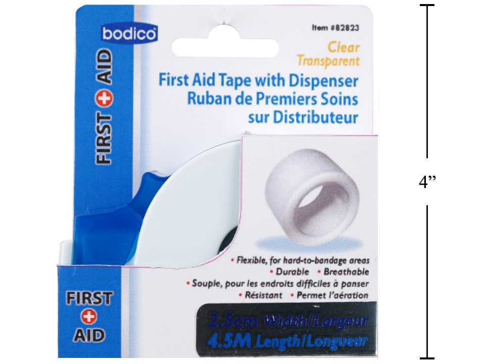 Ruban adhésif de premiers soins transparent avec dévidoir 2.5cmx4.5M bodico